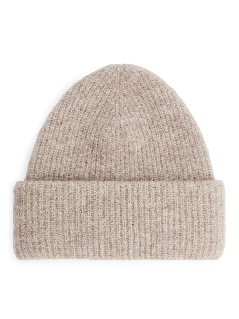 Double-Fold Alpaca Merino Beanie Beige
