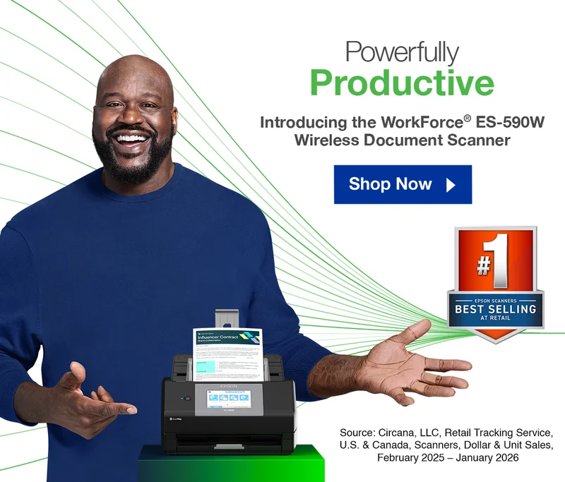 Powerfully Productive | Introducing the WorkForce ES-590W Wireless Document Scanner | Shop Now