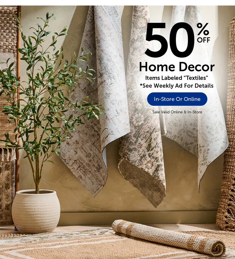 50% Off Home Decor - Items Labeled "Textiles"