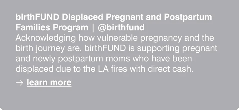 birthFUND Displaced Pregnant and Postpartum Families Program | @birthfund Acknowledging how vulnerable pregnancy and the birth journey are, birthFUND is supporting pregnant and newly postpartum moms who have been displaced due to the LA fires with direct cash.