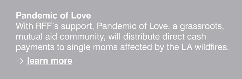 Pandemic of Love With RFF’s support, Pandemic of Love, a grassroots, mutual aid community, will distribute direct cash payments to single moms affected by the LA wildfires.