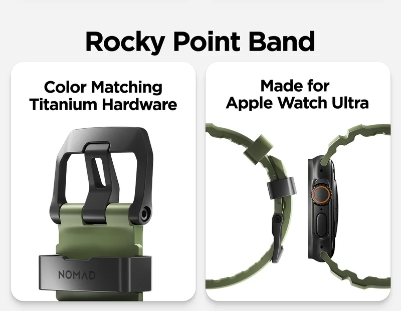Rocky Point Band is equipped with color matching titanium hardware, and is made for the Apple Watch Ultra
