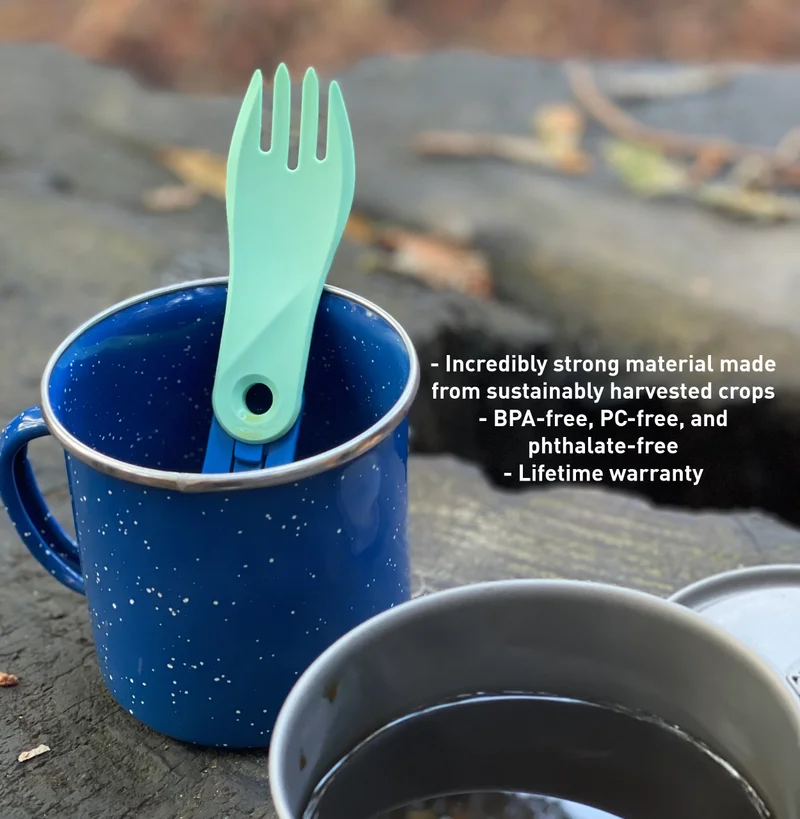 incredibly stong material made from sustainably harvested crops. BPA-free, PC-Free, and phtalet-free
