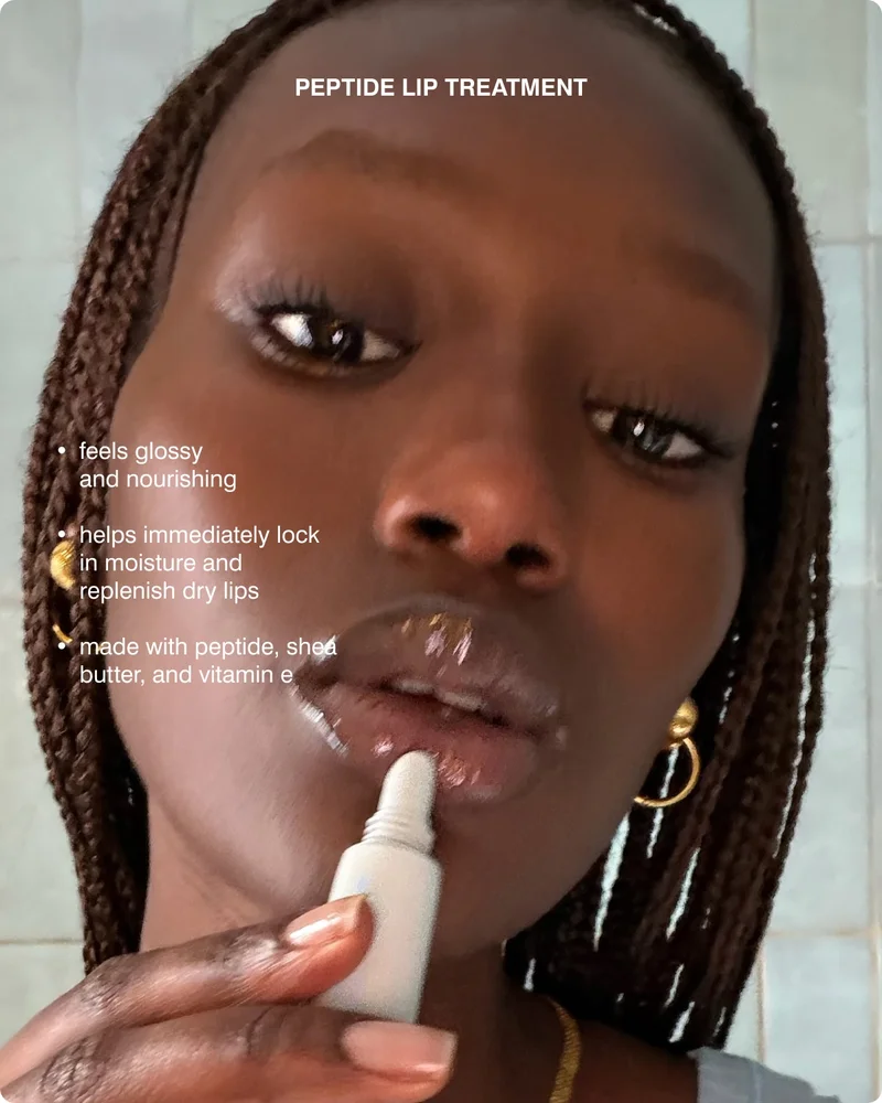 peptide lip treatment: feels glossy and&nbsp;nourishing​  helps immediately lock in moisture&nbsp;and replenish dry lips​  made with Peptide, Shea Butter, and Vitamin E​
