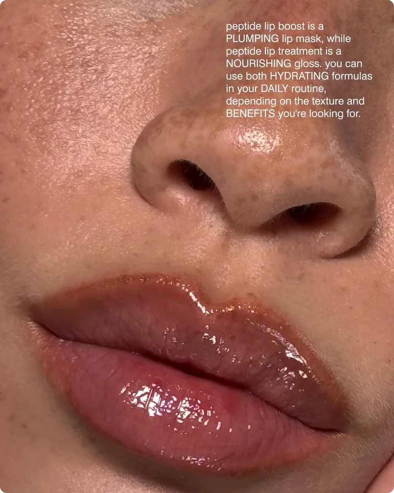 peptide lip boost is a plumping lip mask, while peptide lip treatment is a NOURISHING gloss. you can use both HYDRATING formulas in your daily routine, depending on the texture and benefits you're looking for. ​