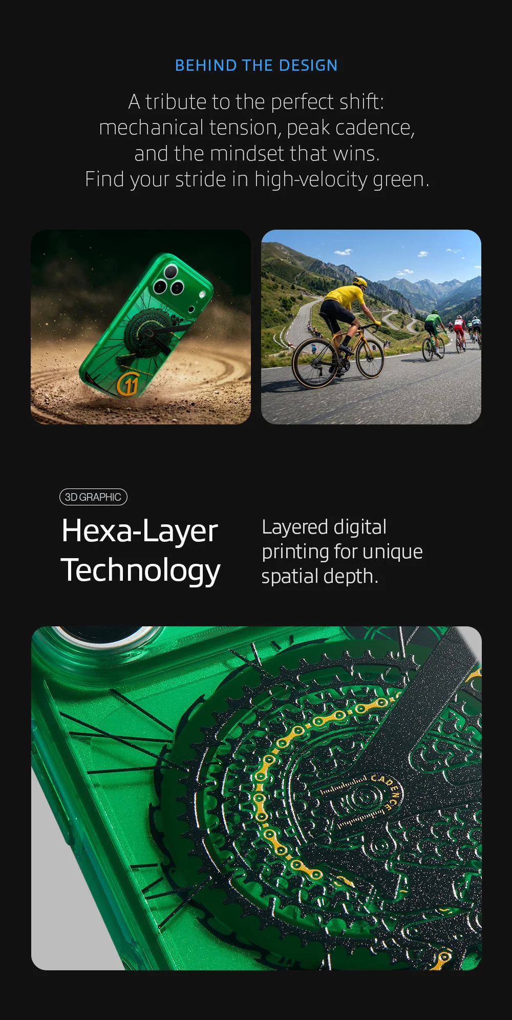 A tribute to the perfect shift: mechanical tension, peak cadence, and the mindset that wins. Find your stride in high-velocity green. Layered digital printing for unique spatial depth.