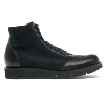 Farah Hi Top Trainer Boot in Black Calf/Black Suede