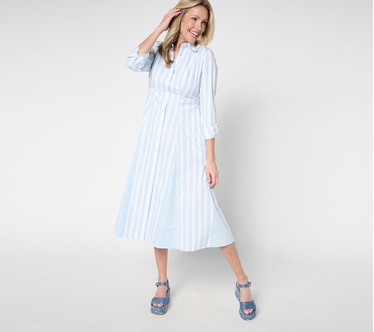 Attitudes by Renee Petite Poplin Godet Button Front Midi Dress