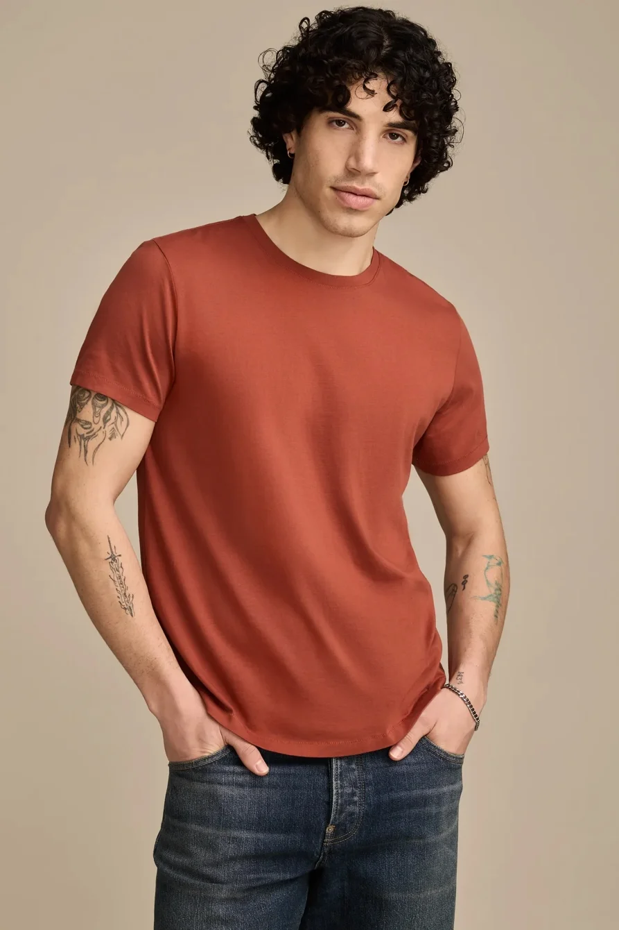 Image of Lucky Brand Supima Short Sleeve Crew Tee - Men's Clothing Tops Shirts Tee Graphic T Shirts in Gravel