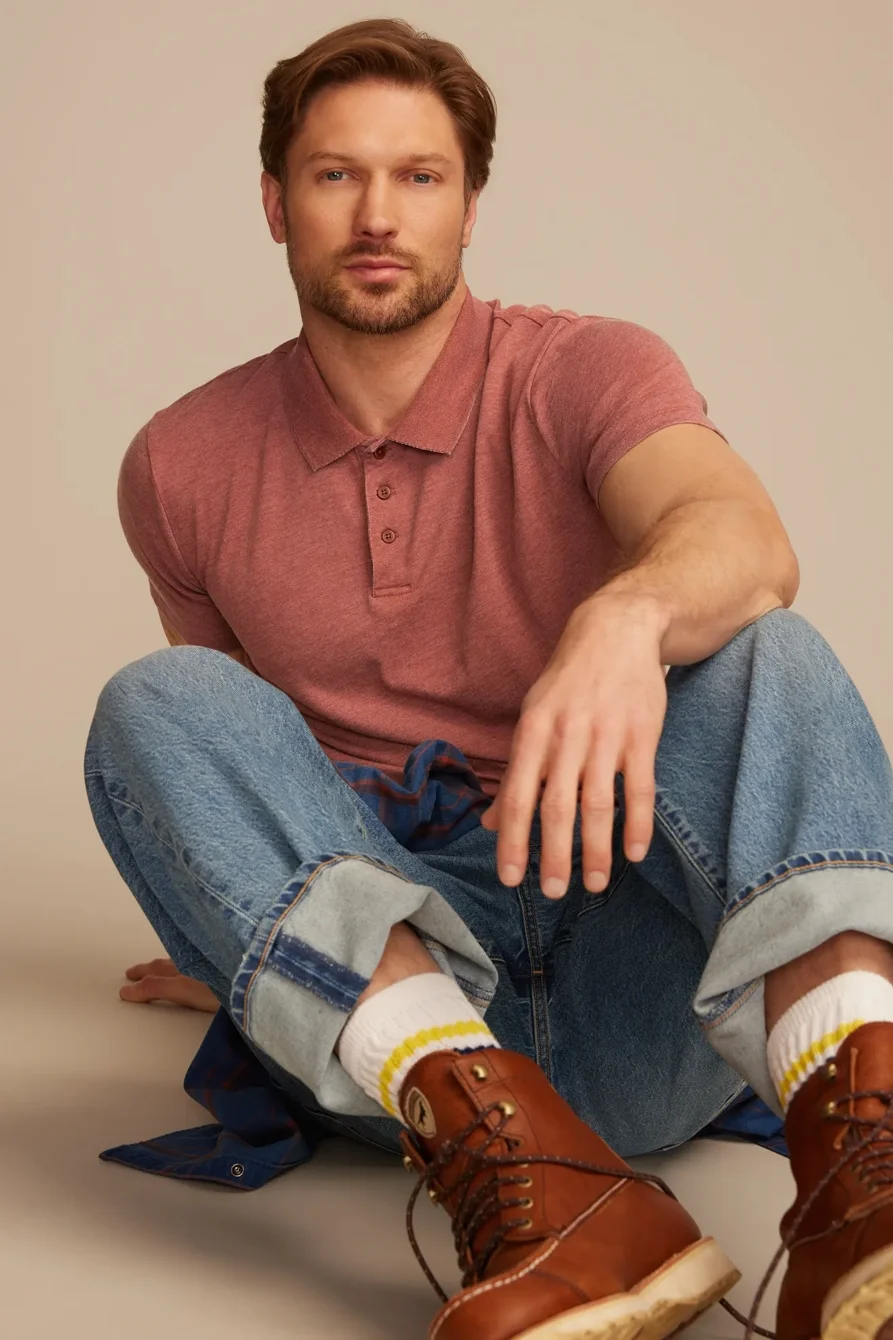 Image of Lucky Brand Venice Burnout Polo - Men's Clothing Tops Tees Polo Collared Shirts in Mars Red