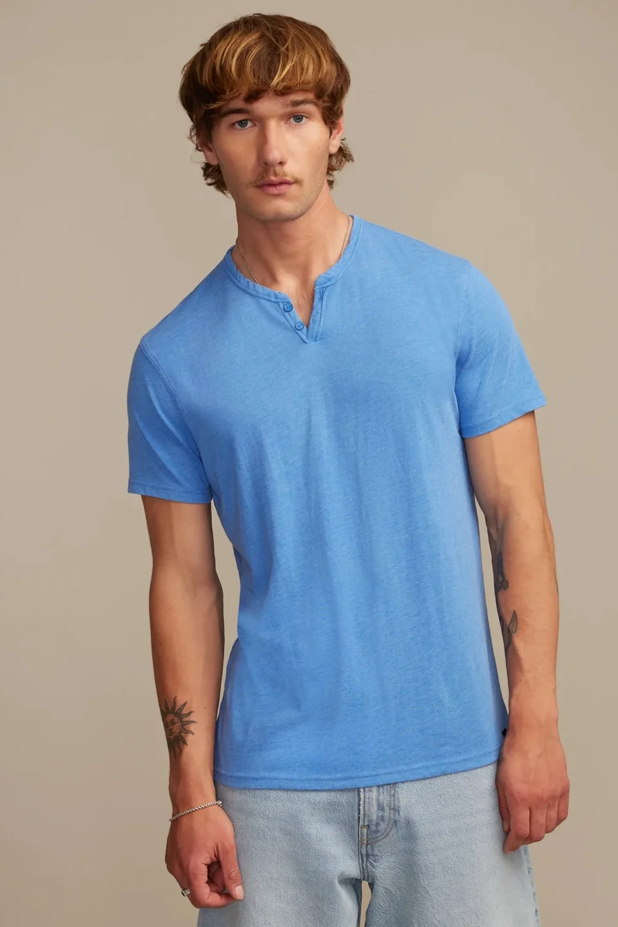 Image of Lucky Brand Venice Burnout Notch Neck Tee - Men's Clothing Tops Shirts Tee Graphic T Shirts in Palace Blue