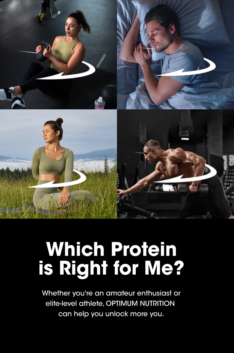 Which Protein is Right for Me? Whether you're an amateur enthusiast or elite-level athlete, OPTIMUM NUTRITION can help you unlock more you.