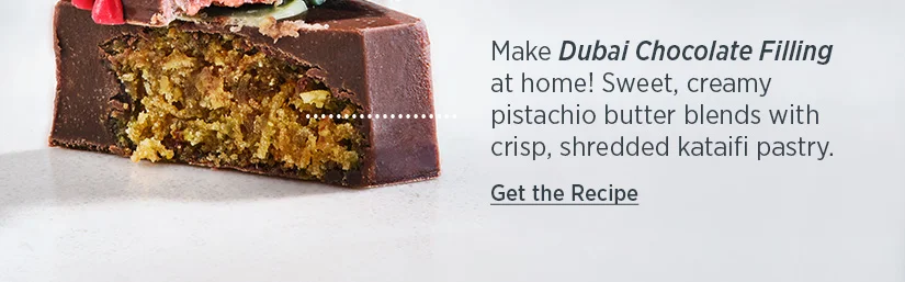 Make Dubai Chocolate Filling at home! Sweet, creamy pistachio butter blends with crisp, shredded hataifi pastry.