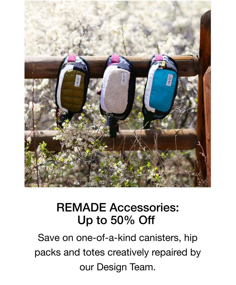 Save on one-of-a-kind canisters, hip packs and totes creatively repaired by our Design Team.