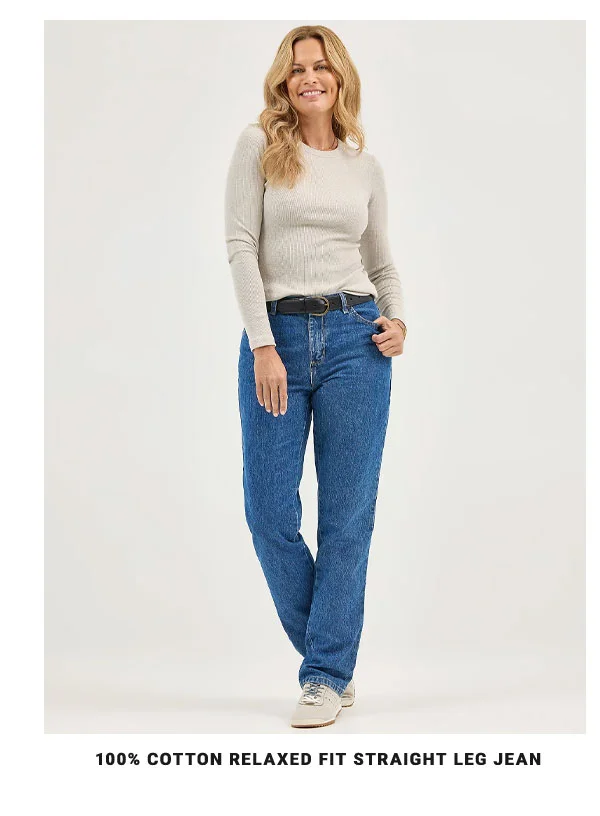 100% Cotton Relaxed Fit Straight Leg Jean