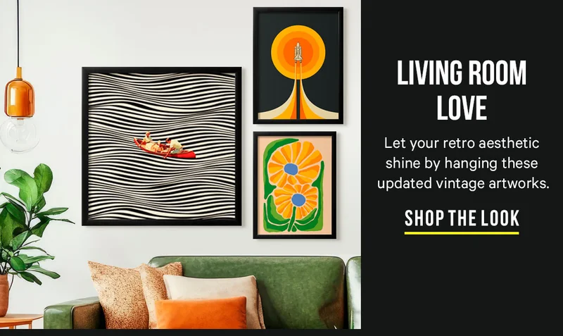 Living Room Love: Let your retro aesthetic shine by hanging these updated vintage artworks.