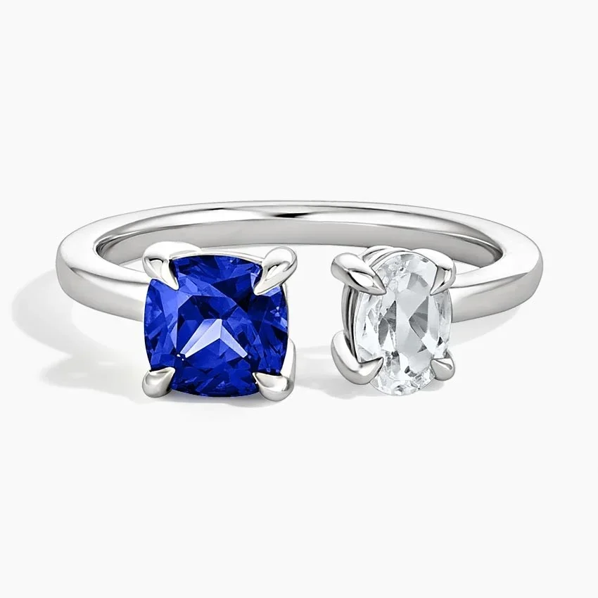 Lab Sapphire and White Topaz Toi Et Moi Ring