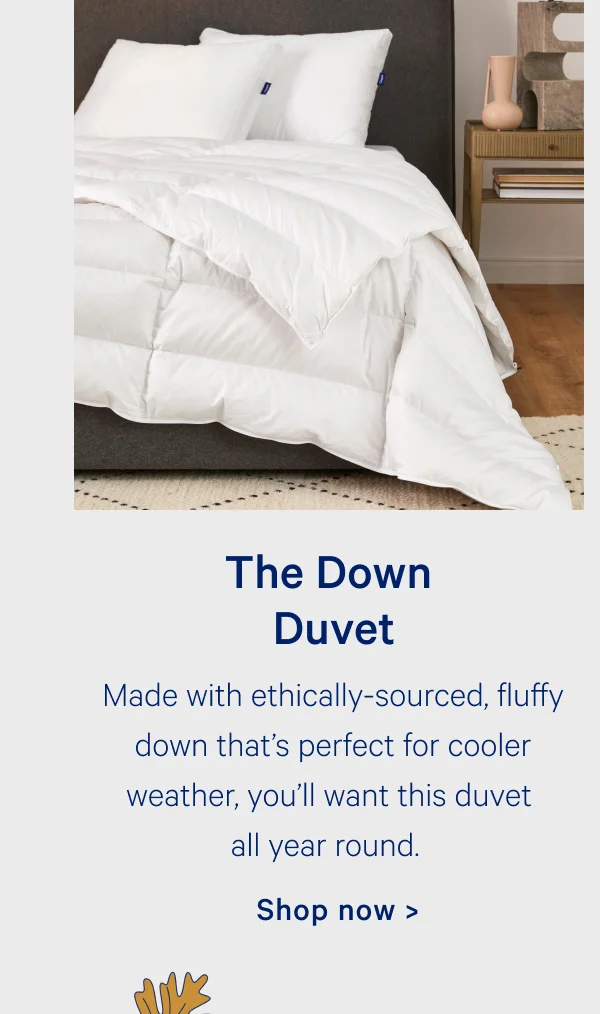 The Down Duvet; Made with ethically-sourced, fluffy down that's perfect for cooler weather, you'll want this duvet all year round.