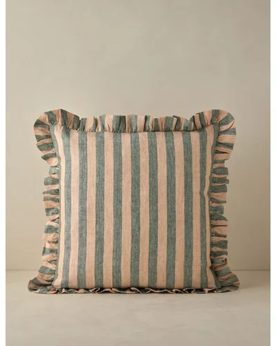 Amaroso Linen Ruffle Pillow - Blush and Jade / Square / Pillow Cover Only