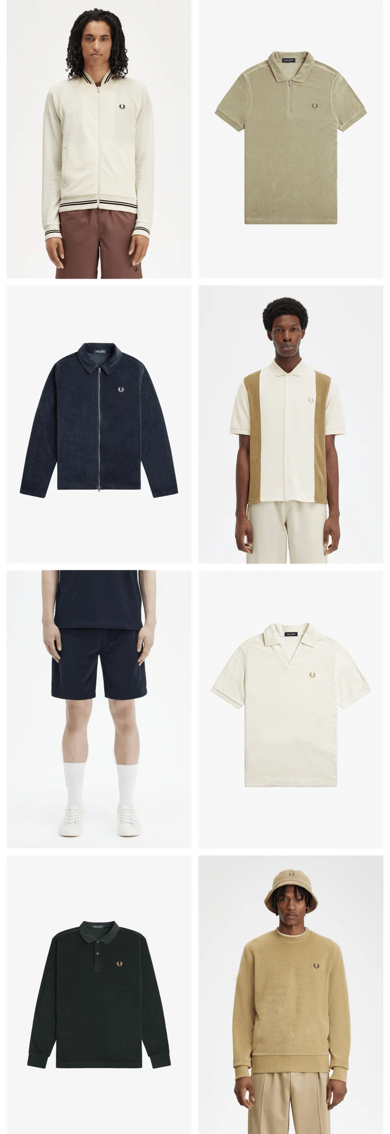 Collage of varied Fred Perry towelling products