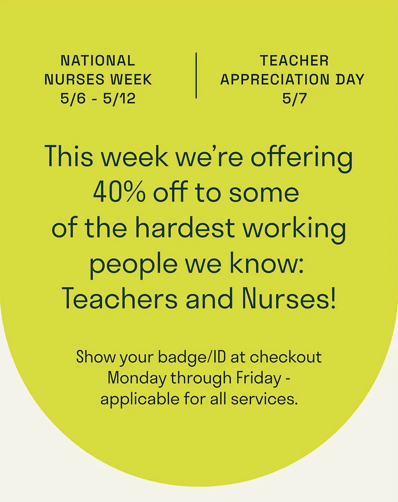 This week we're offering 40% off to some of the hardest working people we know: Teachers and Nurses.