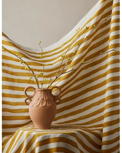 Painterly Stripe Linen Fabric by Sarah Sherman Samuel-Goldenrod and Ivory