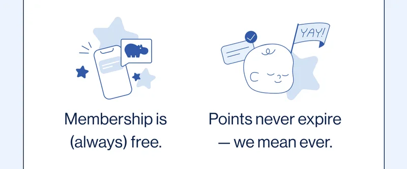Membership is (always) free. Points never expire — we mean ever.