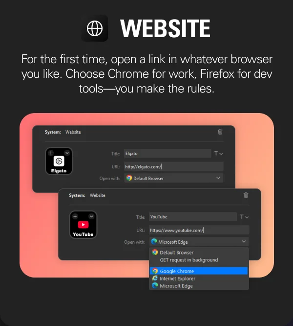 WEBSITE: For the first time, open a link in whatever browser you like. Choose Chrome for work, Firefox for dev tools—you make the rules.