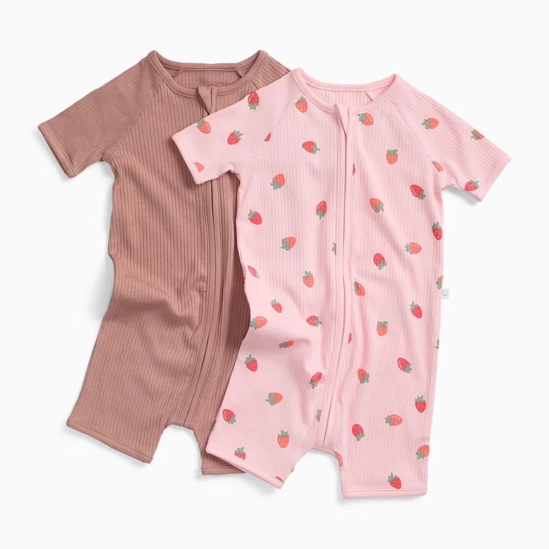 Image of Strawberry Fields & Ribbed Summer Baby Pajamas 2 Pack