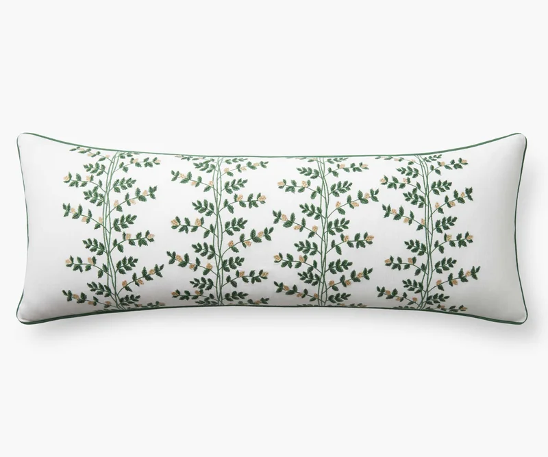 Image of Embroidered Lumbar Pillow Cover - Climbing Vines White