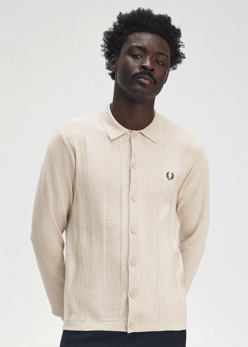 Fred Perry Button Through Knitted Shirt Porridge Marl