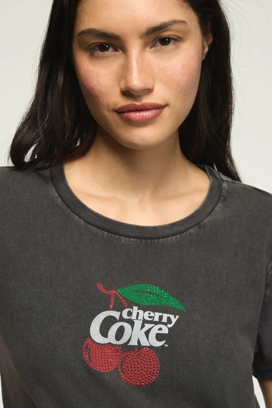 Image of Lucky Brand Embellished Cherry Coke Classic Crew in Caviar