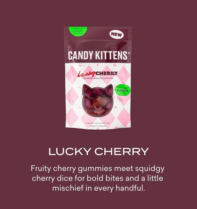Fruity cherry gummies meet squidgy cherry dice for bold bites and a little mischief in every handful.