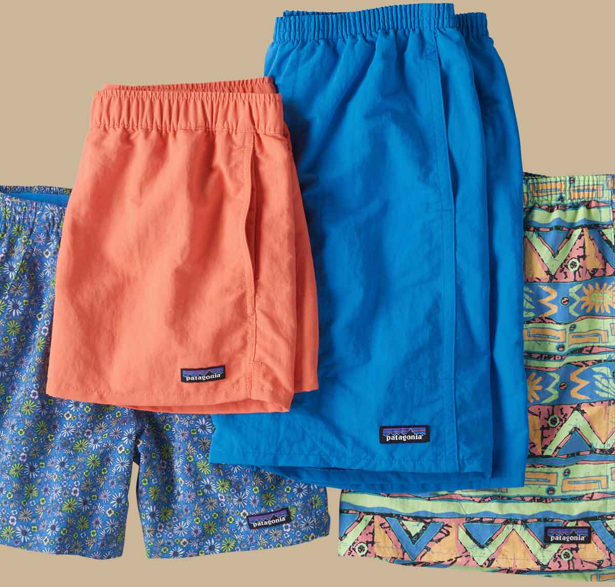 A laydown of different sizes and colors of Baggies Shorts.