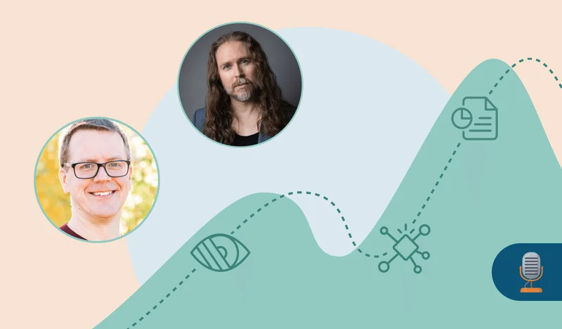 The hosts of our upcoming Litmus Talks, Logan Sandrock Baird and Chad S. White, and a microphone icon