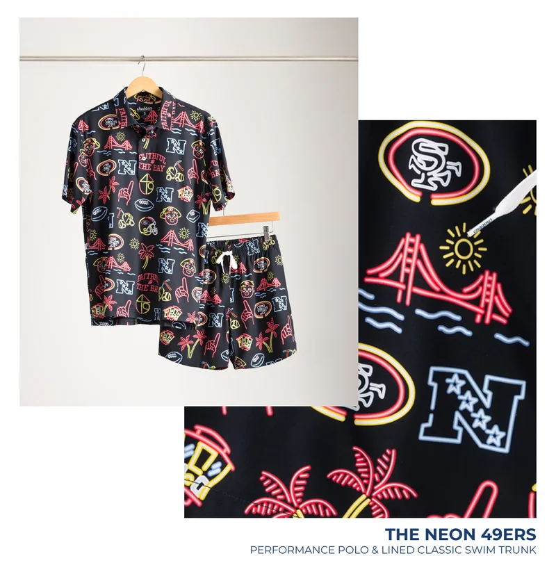 Performance Polo & Lined Classic Swim Trunk: The Neon 49ers