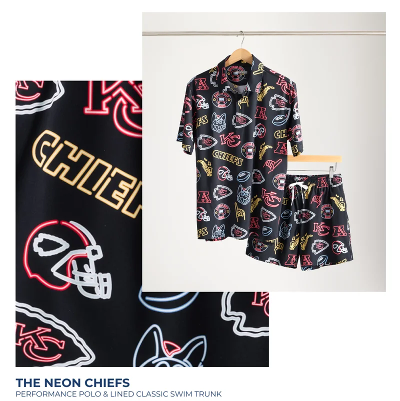 Performance Polo & Lined Classic Swim Trunk: The Neon Chiefs
