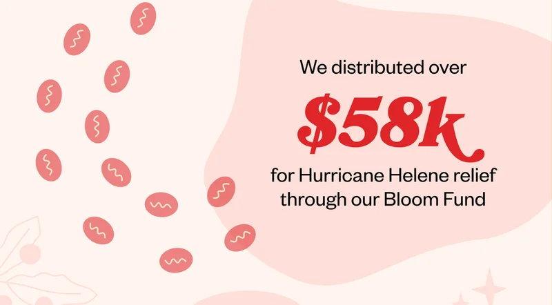 We distributed over $58k for Hurricane Helene relief through our Bloom Fund.