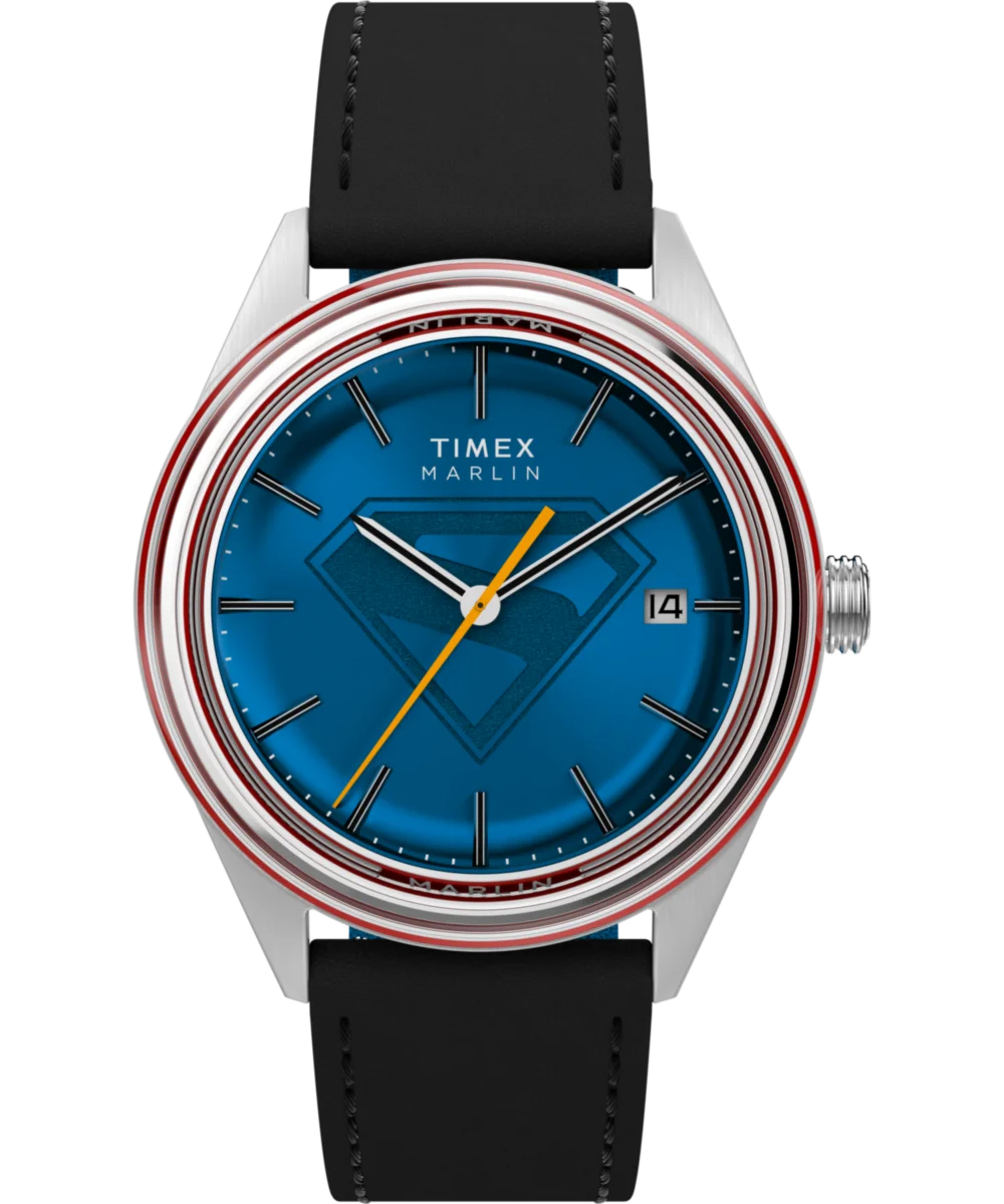 Image of Timex x Superman Marlin® Jet Automatic 38mm Leather Strap Watch