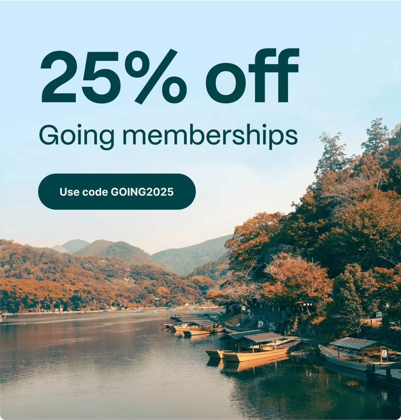 25% off Going memberships, Use code discount code
