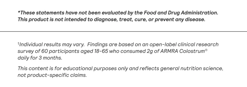 Black text on white background displaying disclaimer: ‘These statements have not been evaluated by the Food and Drug Administration. This product is not intended to diagnose, treat, cure, or prevent any disease.’ Includes note on study parameters and educational purpose.