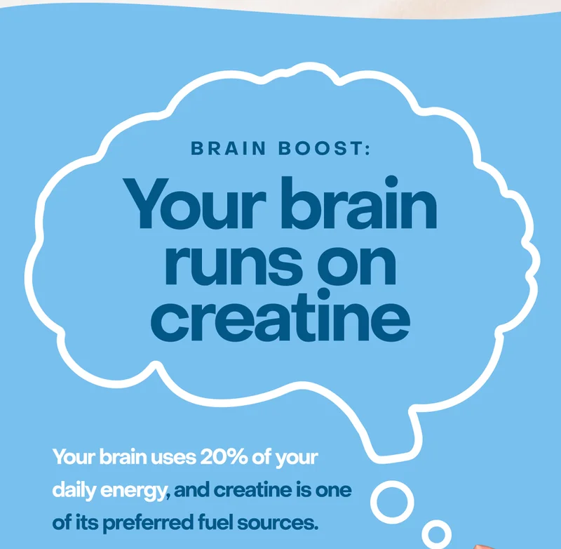 Brain Boost: Your brain runs on creatine. Your brain uses 20% of your daily energy, and creatine is one of its preferred fuel sources.