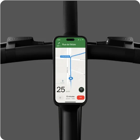 A photograph render of the Cowboy Classic cockpit with a phone docked.