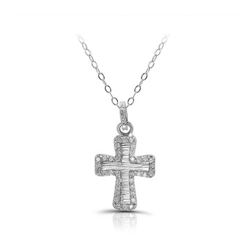 Diamonique Framed Cross Pendant w/ Chain, Sterling Silver