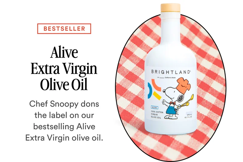 BESTSELLER Alive Extra Virgin Olive Oil Chef Snoopy dons the label on our bestselling Alive Extra Virgin olive oil.