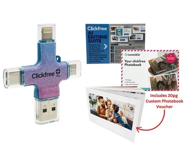 Clickfree Pro 128GB Storage Device with Photobook & AI Editing