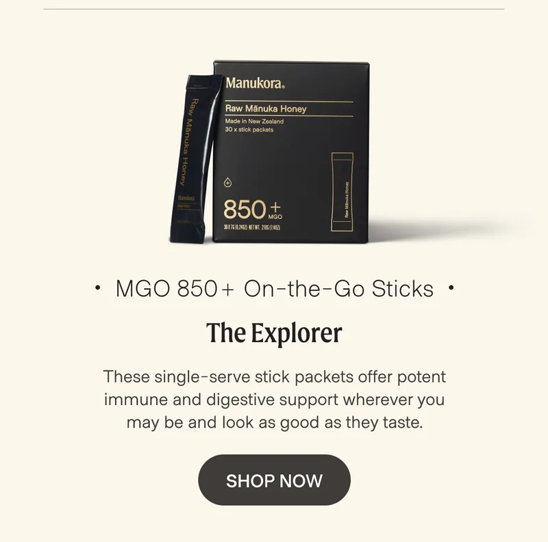 For the adventurer - our MGO 850+ travel packs of premium Manuka honey for on the go