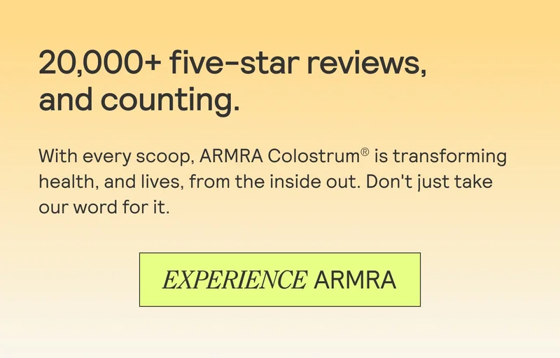 Text: “20,000+ five-star reviews and counting.” Button reads “Experience ARMRA.”