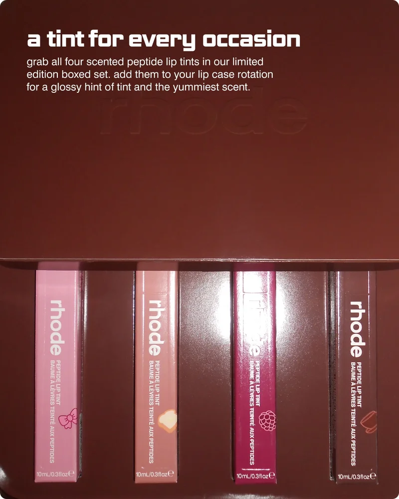 a tint for every occasion. grab all four Scented Peptide Lip Tints in our limited edition boxed set. Add them to your Lip Case rotation for&nbsp;a glossy hint of tint and the yummiest scent.​