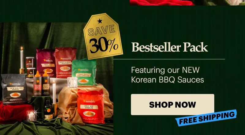 SAVE 30% Header: Bestseller Pack  Sub-text: Featuring our NEW Korean BBQ Sauces CTA: SHOP NOW FREE SHIPPING